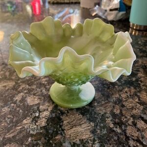 Green Ruffled Glass Bowl